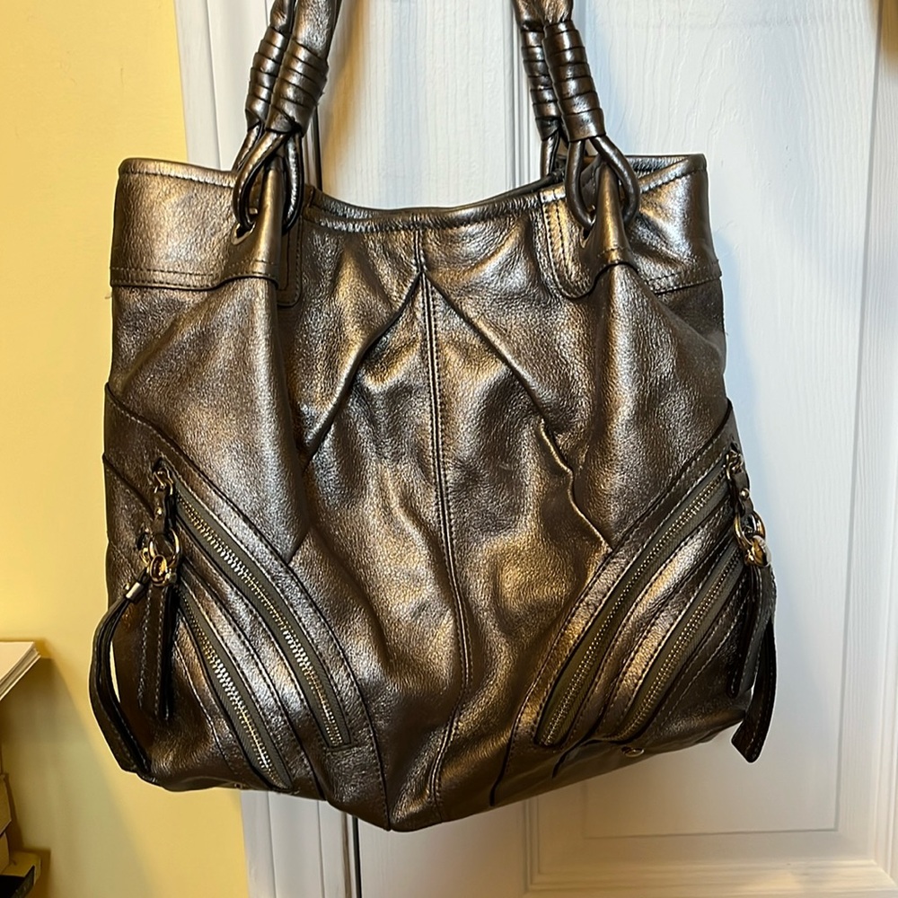 Large Silver B Makowsky Leather Bag